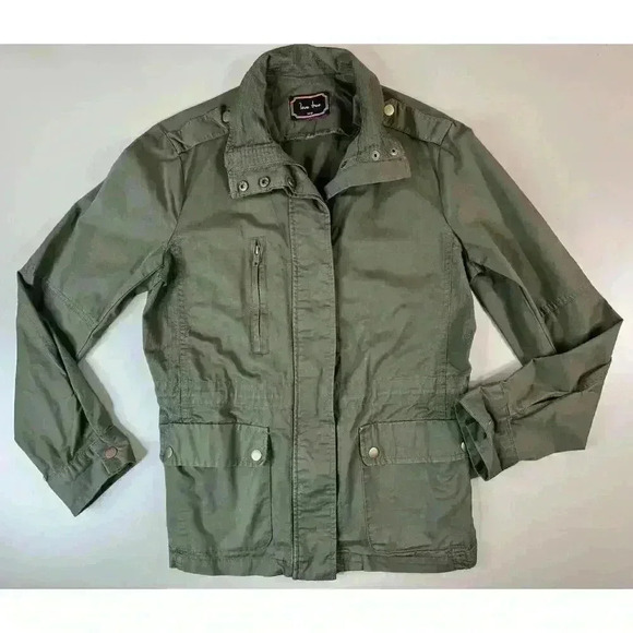 Love Tree Jackets & Blazers - Love Tree Womens L Olive Green Military Utility Jacket Chore Pocket Zip Button